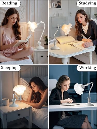 Flower Table Lamp,LED Reading Light Bedside Vintage Night Light(White)
