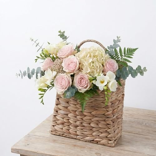 Water Hyacinth Hanging Wall Basket, Handwoven Wicker Wall Hanging Baskets for Home Decor, Entryway & Bathroom – Natural Handmade Door Basket for Stylish Wall Display,8.7 x 4.7 x 11.4 in