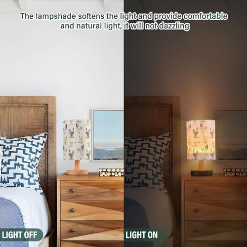 Table Lamp Watercolor Chicken Rooster Hen Rustic Farm Animal Pattern Nightstand Lamp with Wood Base Fabric Lamp Shade Bedside Desk Lamp for Living Room Bedroom Kids Room Office