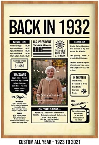 Personalized 93 year old birthday gifts - Back in 1932 Poster - Centerpiece Table Decorations 93rd Birthday Party - Custom Born in 1932 Newspaper Vintage Poster for Men, Women