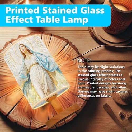 The Merciful Virgin Mary Table Lamp LED 3-Color Pressed Bedside, The Merciful Virgin Mary Shade Lamp with Wood Base for Bedroom Living Room Desk Office TL01