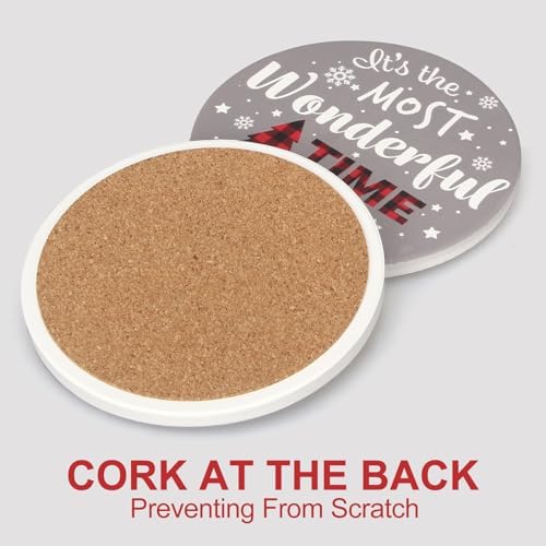 Ceramic Christmas Coasters Set of 6 Absorbent Drink Coaster with Holder