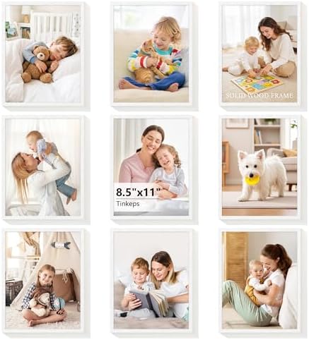 8.5x11 White Picture Frames, 9-Pack Gallery Wall Set, Solid Wood