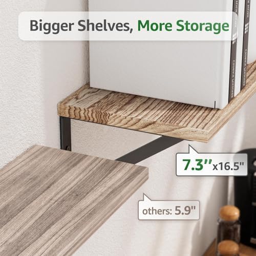 COCOYA Wall Shelves 7.3" Deep Solid Paulownia Wood (Light Brown, Set of 2)