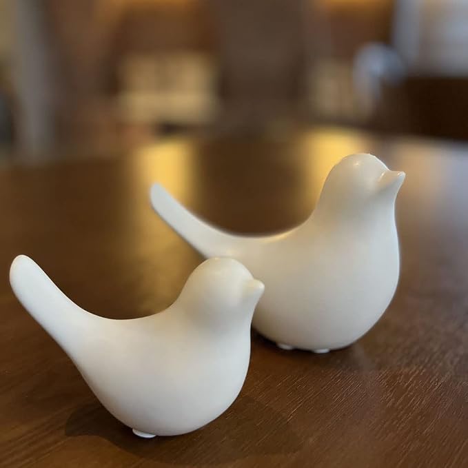 NWFashion Ceramic Animal Figurines Modern Style Birds Decorative Ornaments Desktop Display (White Bird)