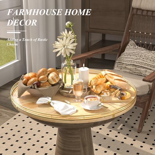 AMH 24-Inch Extra Large Lazy Susan with Solid Oak Base and Black Iron Rail