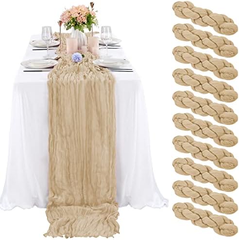 10 Pack Cheesecloth Table Runner 35 x 120 Inch, Beige