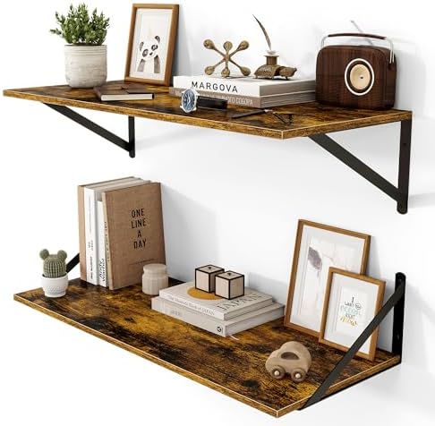 Heimlove 28W x 12D Deep Floating Shelves Set of 2 Rustic Brown