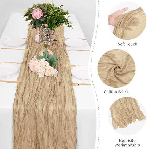 25 Pack Beige Cheesecloth Table Runner 17 x 108 Inch Gauze Table Runner Fabric Semi Sheer Cheese Cloth Table Runner Bulk for Rustic Romantic Wedding Baby Shower Table Decoration