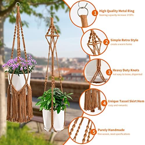 SFENNGPET Macrame Plant Hangers, 6Pack Hanging Planters for Indoor Plants