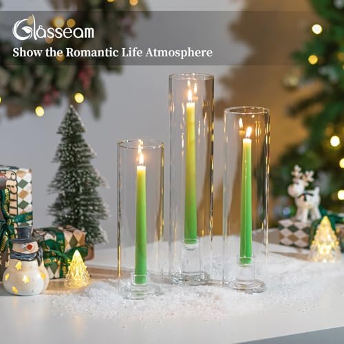 Glasseam Hurricane Taper Candle Holders: 3 Pcs Glass Candlestick for Table