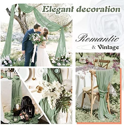 Sage Green Cheesecloth Table Runner, 6 Pack 35" Boho Gauze Runner 120 inches Long Sheer Rustic Table Runner Fabric Bulk for Baby Shower Wedding Bridal Birthday Party Table Decorations