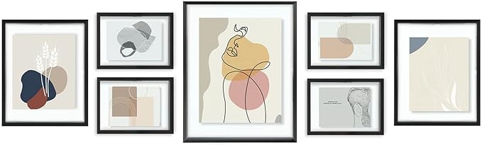 Golden State Art 7 Pack Aluminum Floating Frames Included 5x7 8x10 11x14 | Black, One 11x14 Two 8x10 Four 5x7 Frames, Wall Mount Display, Fit for Pictures, Pressed Flowers Any Size up to Frame Size