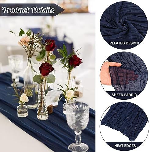 Navy Blue 10FT Cheesecloth Table Runner Boho Gauze Fabric Table Runner Rustic Sheer Runner for Wedding Bridal Baby Shower Birthday Party Boho Table Decor（1 Pack Navy Blue）