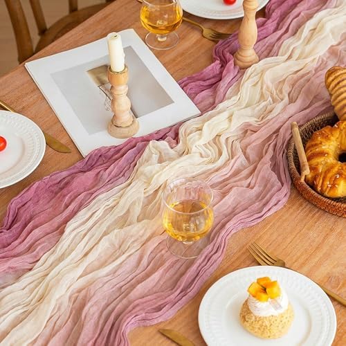 FEXIA 3 Pack Cheesecloth Table Runner 35x120 Inches Tie Dye Nude Pink Gauze Table Runner for Wedding Party Bridal Shower First Communion Centerpiece Engagement Boho Table Decoration for Dinning Room