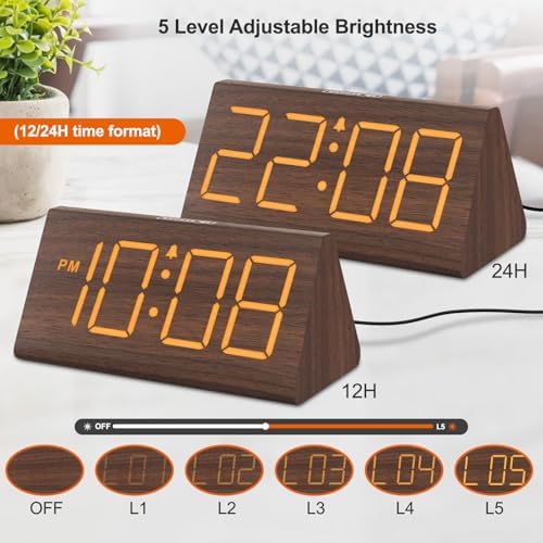 DreamSky Wooden Digital Alarm Clock for Bedrooms Desks with Large Numbers