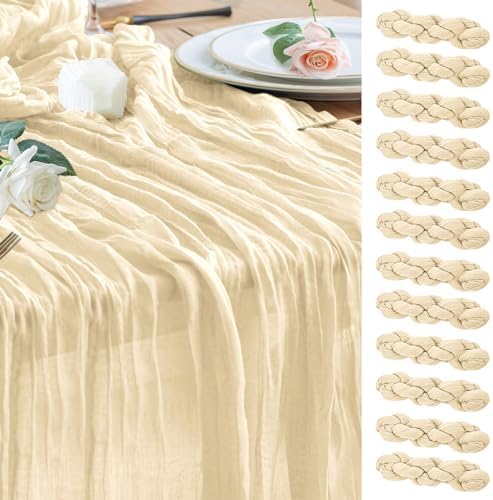 Wokceer Cheesecloth Table Runner Beige 10FT Boho Gauze Runner, 12 Pack