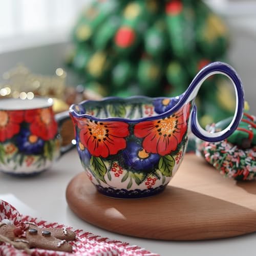 ALMA 16oz Large Soup Bowl Microwave Safe, Floral Soup Bowl with Handle