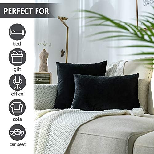 Stellhome Pack of 2 Cozy Velvet Pillow Covers Square Decorative Cushion Covers for Bed Couch Sofa Bench, 22 x 22 inch (55 x 55 cm), Black
