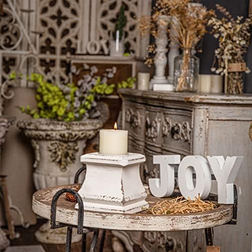 SOFE Handmade Shabby Farmhouse Wooden Pillar Candle Holders, 6 × 6 Inches