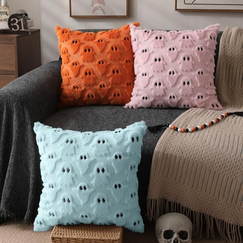 DFXSZ Halloween Pillow Covers 18x18 inch 2Pcs Blue Ghost Halloween Decor