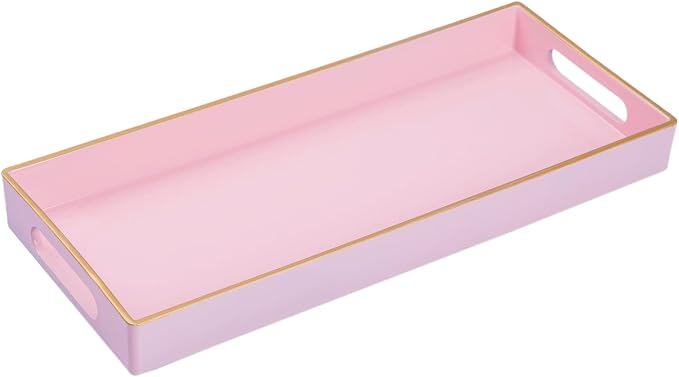 MAONAME Pink Bathroom Tray, Rectangular Toilet Tank Trays with Handles