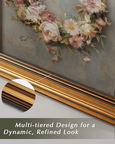 WHASAYART Gold Framed Vintage Wall Art for Living Room, Flowers Painting Prints Shelf Decor for Kitchen, Aesthetic Bedroom Wall Art, Spring Gifts for Friends or Family - Garland 16L x 12W