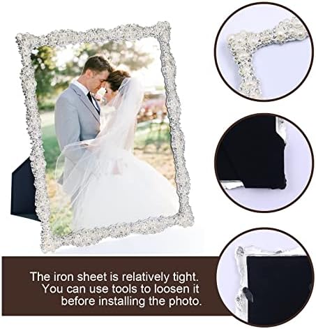 DIKAR 8x10 Picture Frame with Pearl for Wedding, Silver Plated with HD Acylic Finish Photo Frames with Rhinestones for Horizontal and Vertical Decor Tabletop Display