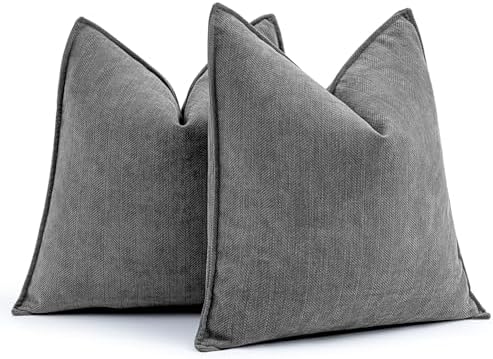 MIULEE Pack of 2 Dark Grey Decorative Chenille Pillow Covers 16x16 Inch