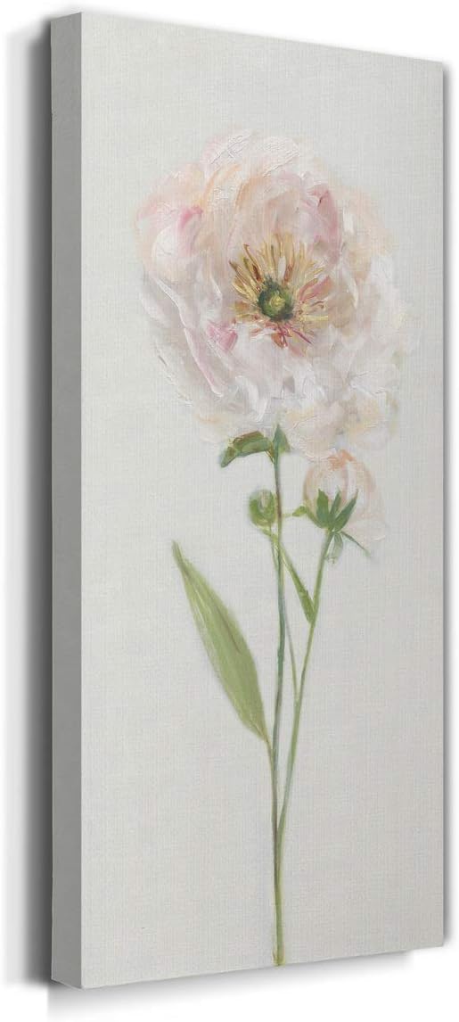 Renditions Gallery Canvas Floral Wall Art Modern Decorations Paintings Single Stem Peony Glam Romantic Artwork Canvas Wall Hanging for Bedroom Office Kitchen Prints - 8"x16" LT43