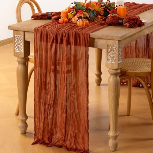 Terracotta Cheesecloth Table Runner 10ft Boho Burnt Orange Fall Decor