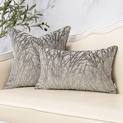 Yangest Dark Grey Twigs Throw Pillow Cover Branches Velvet Cushion Case Neutral Pillowcase for Sofa Couch Bedroom Living Room Home Decor,18x18 Inch