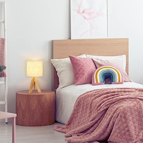BTY Small Table Lamp Cute Kids Desk Lamp Nightstand Bedside Lamp with Fabric Shade for Children Room Study Room Bedroom Home Office(Linen)