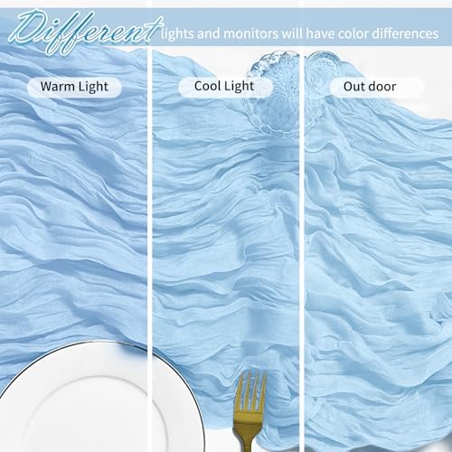 12 Pack Baby Blue Cheesecloth Table Runner 17 x 108 Inch Gauze Table Runner Fabric Semi Sheer Cheese Cloth Table Decor Bulk for Rustic Romantic Wedding Baby Shower Table Decoration