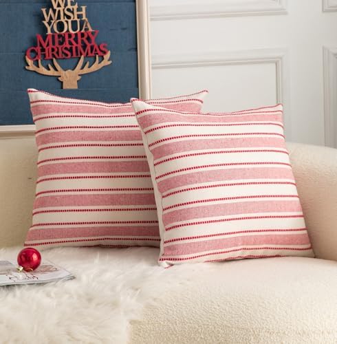 Cethom Christmas Valentines Pillow Covers, Boho Textured Red Pillow Case, Pillow Covers 18 x 18 Inch Set of 2 Valentines Day Decoration, Chair Sofa Bedroom Living Room Home Holiday Decor Cushion Case