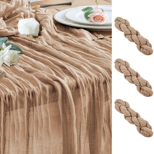 Wokceer Cheesecloth Table Runner Nude Brown 10FT Boho Gauze, 3 Pack