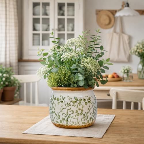 Vintage Ceramic Flower Pot, 6.5 & 9in, with Drainage & Filter