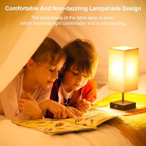 comzler Bedside Table Lamp Touch Control with USB A+ C Nightstand Lamps