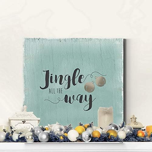 Renditions Gallery Xmas Wall Prints for Home Decor Rustic Jingle all the way Christmas Bells Canvas Wall Paintings for Bedroom Living Room & Kitchen Decorations - 10"X10" LT05