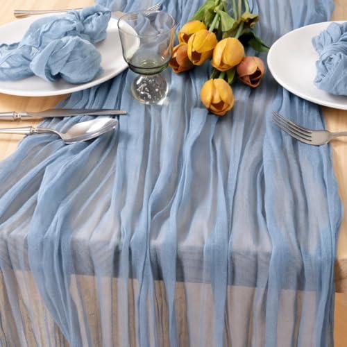 3 Pack Dusty Blue Cheesecloth Table Runner 10ft Boho Gauze Centerpiece