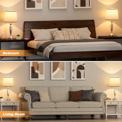 Bedroom Lamps for Nightstand, 3 Way Dimmable Silver Bedside Lamps with USB