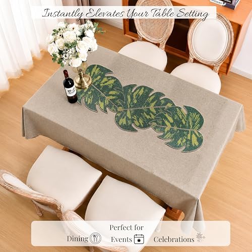 Monstera Leaf Beaded Table Runner 13 x 36 Inch, Handmade Glass Bead Runner for Dining Table, Coffee Table & Console Table, Tropical Farmhouse Centerpiece Decor for Holidays, Weddings & Everyday Use