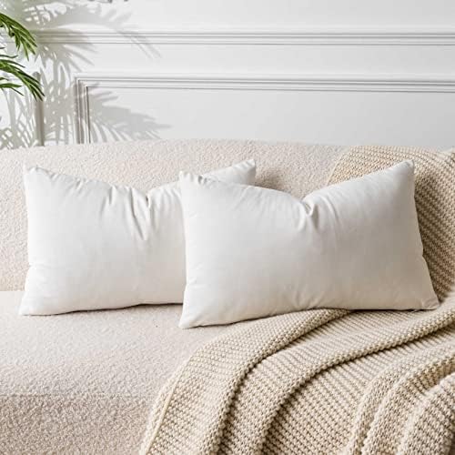 JUSPURBET 16x24 Lumbar Velvet Throw Pillow Covers Set of 2,Cream White