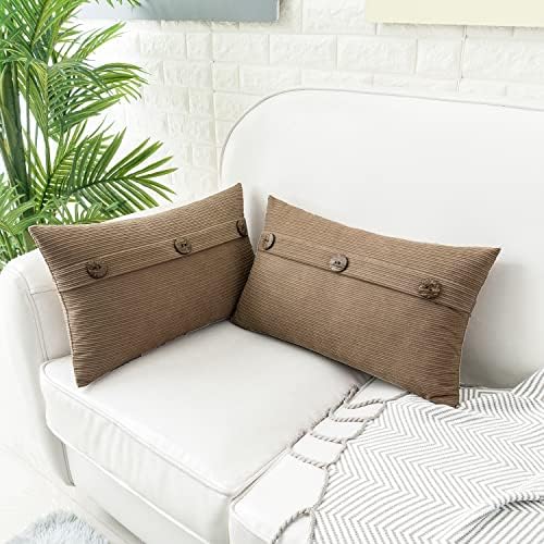 HWY 50 Taupe Chenille Throw Pillow Covers 12x20 Inch Buttons Pack of 2