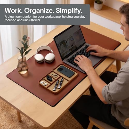 Nordik Leather Valet Tray - Large EDC Tray - Sand Brown 11.8 x 7.9 in