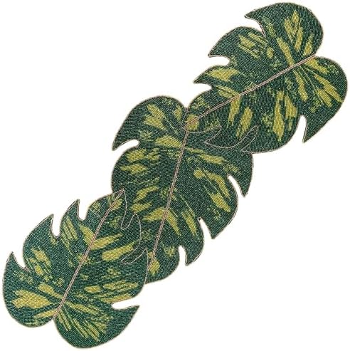 Monstera Leaf Beaded Table Runner 13 x 36 Inch, Handmade Glass Bead Runner for Dining Table, Coffee Table & Console Table, Tropical Farmhouse Centerpiece Decor for Holidays, Weddings & Everyday Use
