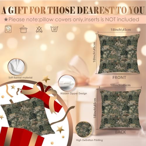 Dark Green Chinoiserie Forest Garden Throw Pillow Cover 18x18