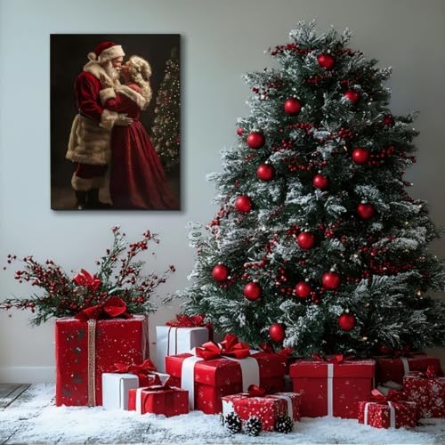 FLZYKGPA Santa Claus & Mrs. Claus Holiday Wall Decor 16x24in, Festive Art Perfect for Christmas, Thanksgiving, Indoor Use, Living Room Canvas Decoration Xmas Christmas Wall Art for Bedroom