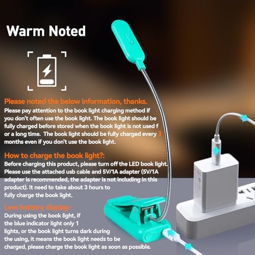 VAVOFO Rechargeable Book Light, Blue Light Blocking, Amber 1600K Clip On Reading Light, Eye Care 7 LEDs Kids Book Light for Reading in Bed with Power Indicator for Bookworms (Emerald Green)