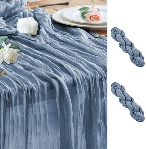 Wokceer Cheesecloth Table Runner Dusty Blue 10FT Boho Gauze, 2 Pack